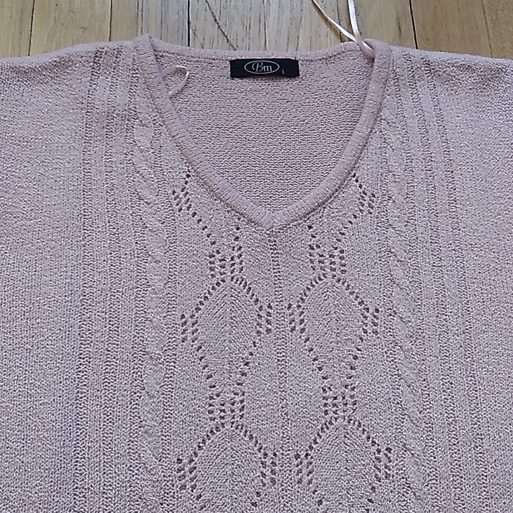 BM KNIT TOP VNECK SHORT SLEEVES  PINK LARGE
